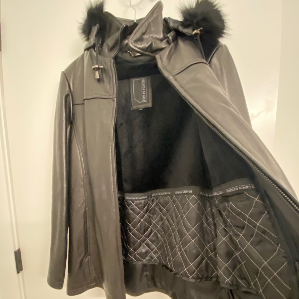 Black Leather Jacket with Fur Hood
